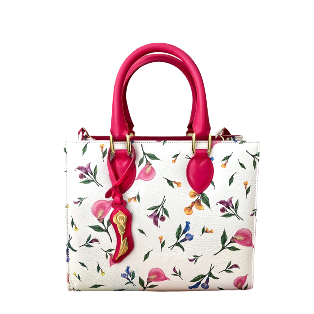 Calla Lily Leather and Pink Calfskin Small Tote – Cecy Handbags